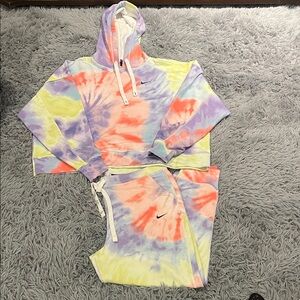 Nike Pastel Tie-Dye Hoodie and Joggers - Purple, Yellow, Orange, Cream